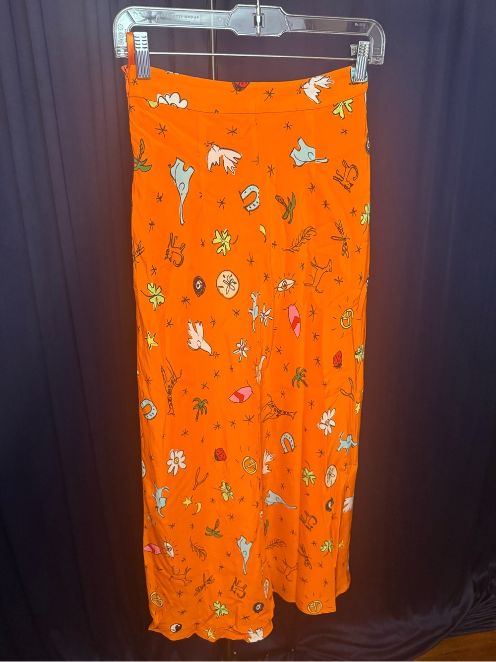 NWT STAUD Hash Skirt Size 2 Orange Novelty Print Y2K Maxi Skirt $245